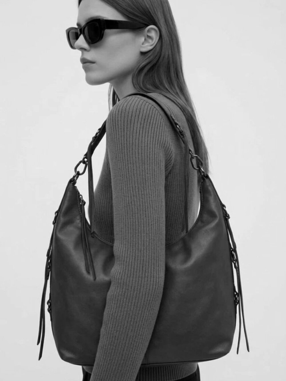 Lucky Brand Black Leather Hobo Bag with Tassles